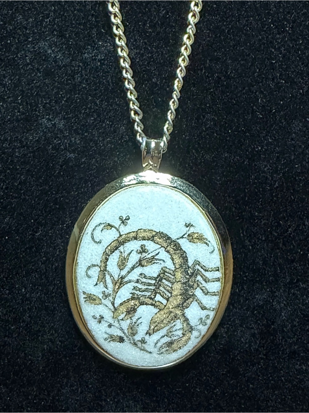 Vintage Mid Century Scorpio Pendant Necklace Sandy Composite Medallian